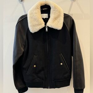 Sandro Shearling Collar Bomber Jacket Size M